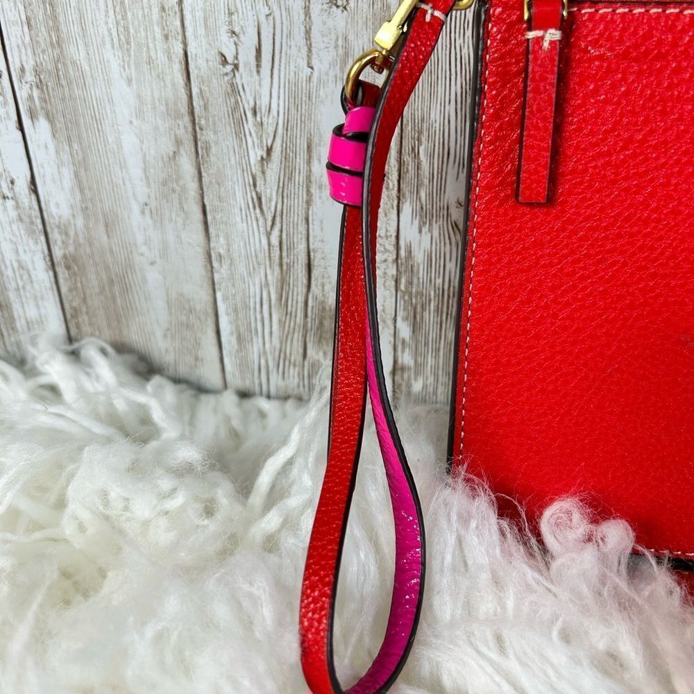 Tory Burch Red and Hot Pink Leather Clutch Pebble Leather, EUC​ - Picture 3 of 9